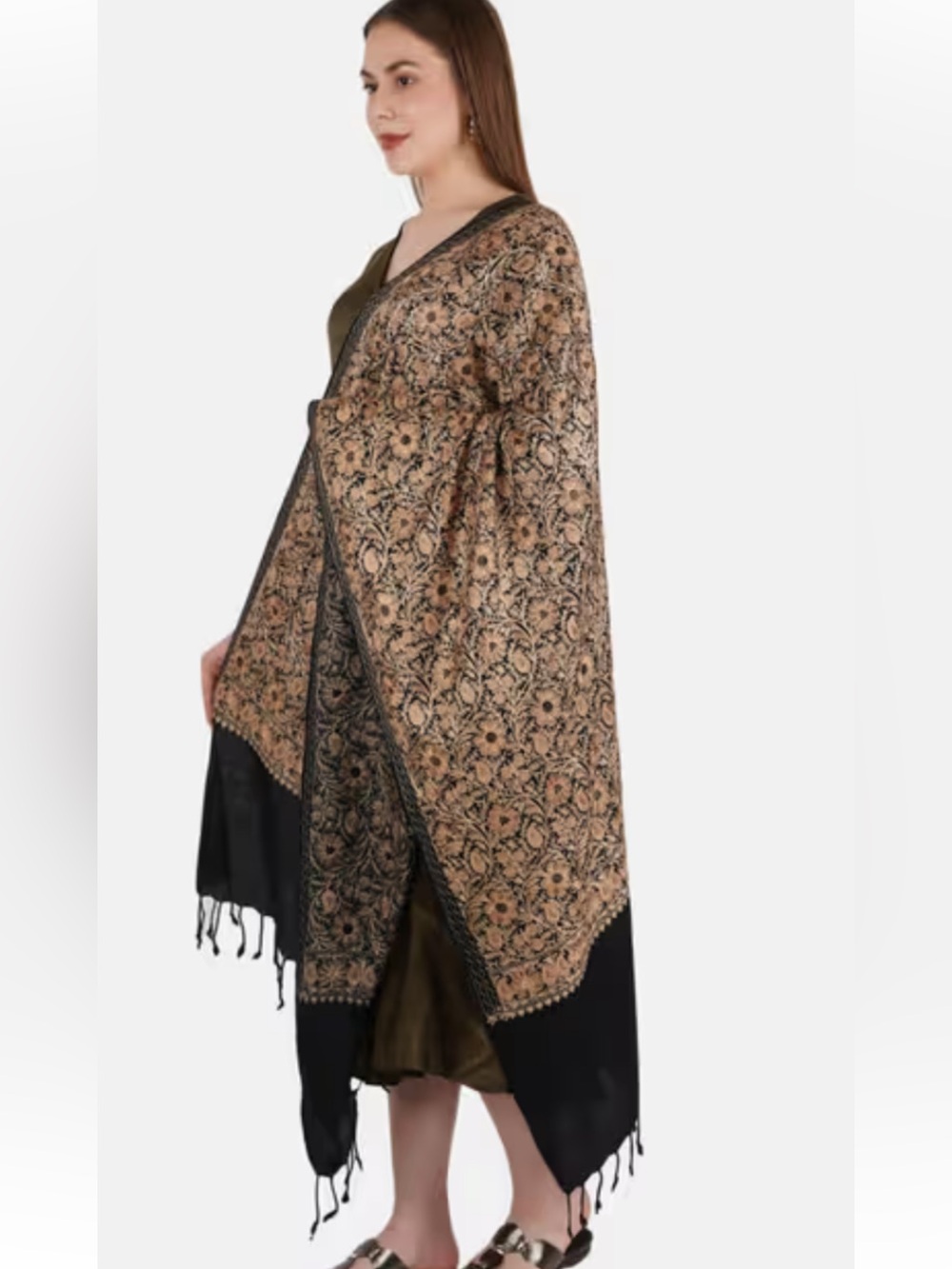 Big Pashmina Embroidery Floral Woven Scarf Wrap , Luxury Golden Wrap